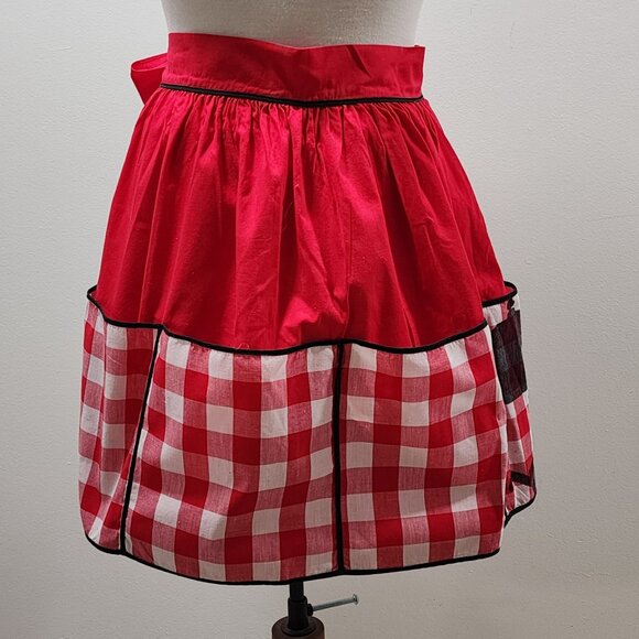 Kay Shannon Apron Red White Check Black Tea Coffee Pot Hand Made Vintage - Picture 1 of 6